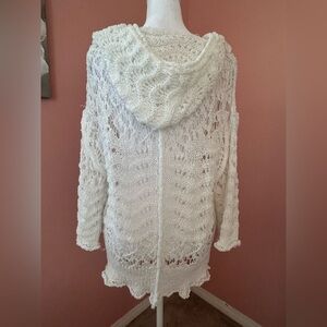 Engel Lane Boutique white open knit over-sized hooded sweater boho chic NWT M